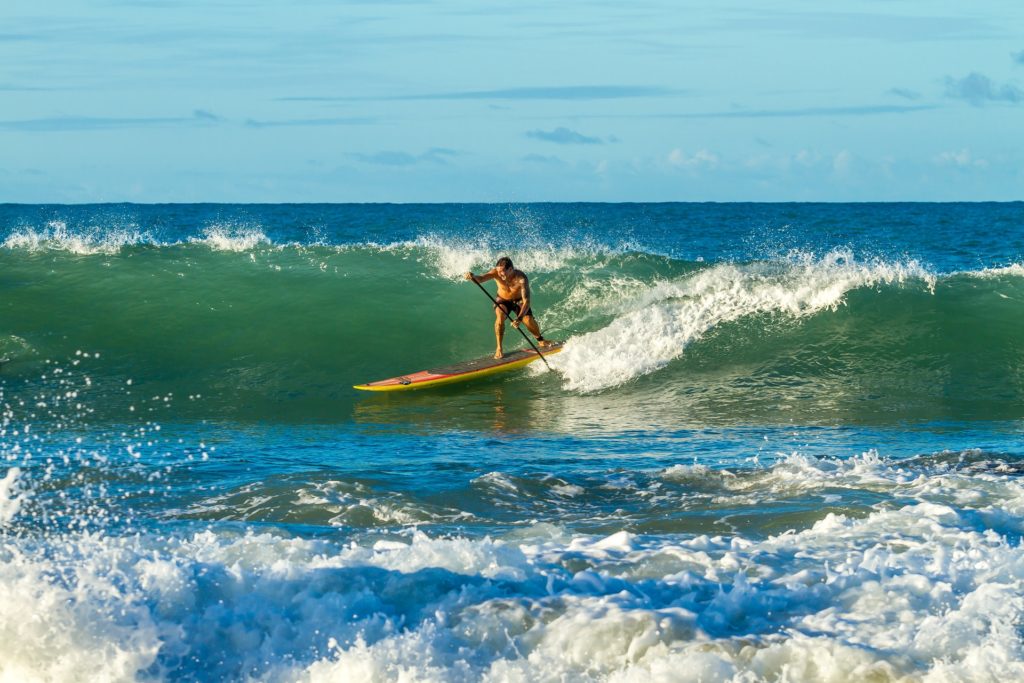 SUP Surfer in der Welle